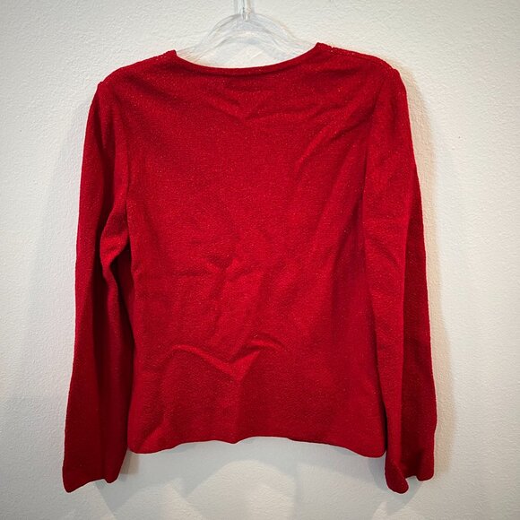 St John Evening Red cardigan knit rhinestone embellished sz M holiday christmas - Picture 3 of 6